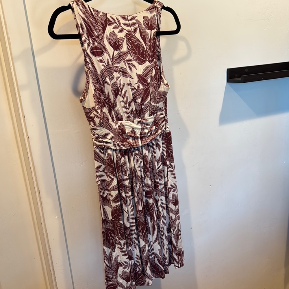 Soma Cream and Burgundy Ruched waist Midi Dress - Picture 5 of 5